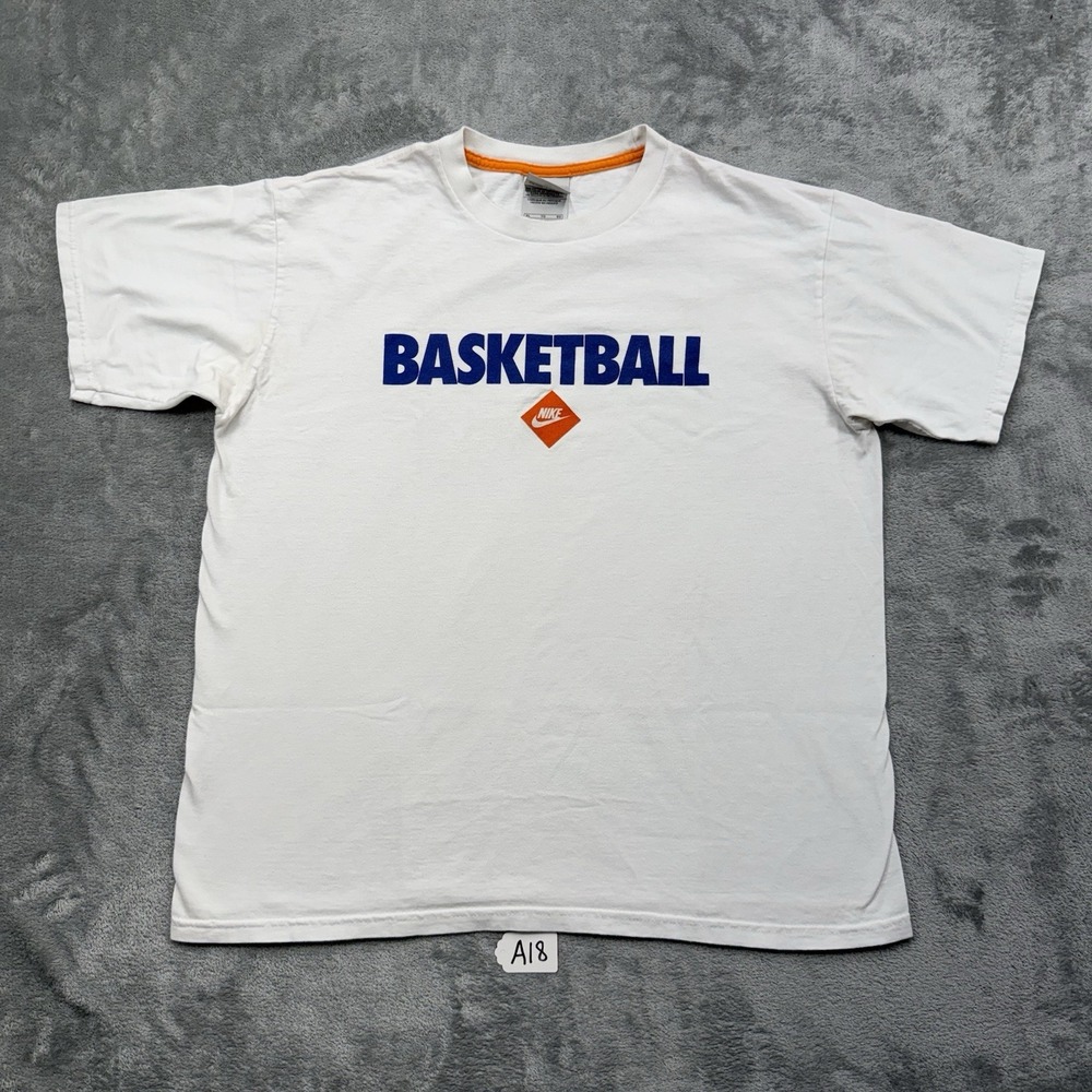 Nike Basketball Mens X-Large T-shirt Graphic Tee White Blue Orange Logo Vintage
